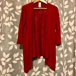 Sheer Red Long Front Cardigan
